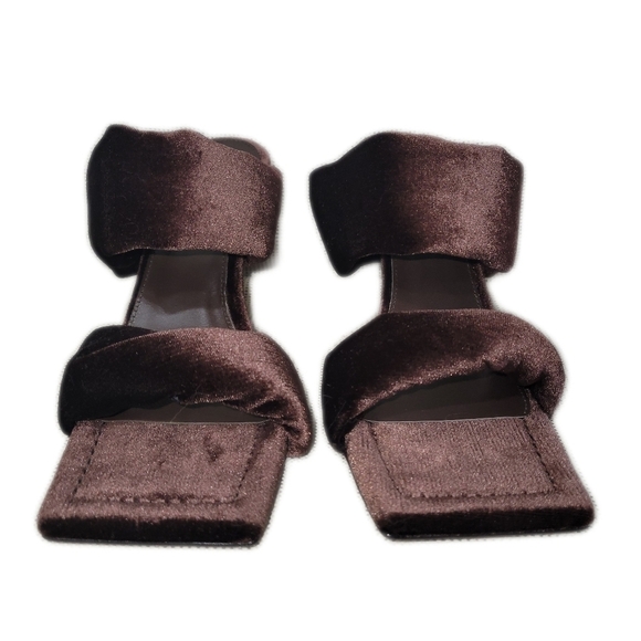 Alohas Twist Strap velvet sandals heels  Mule brown 37 6.5 - Picture 3 of 9